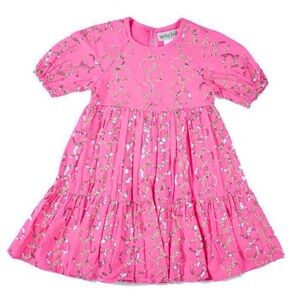 Lucky Jade Girls Short Sleeve Tiered Sequin Hearts Babydoll Dress Pink Size 4